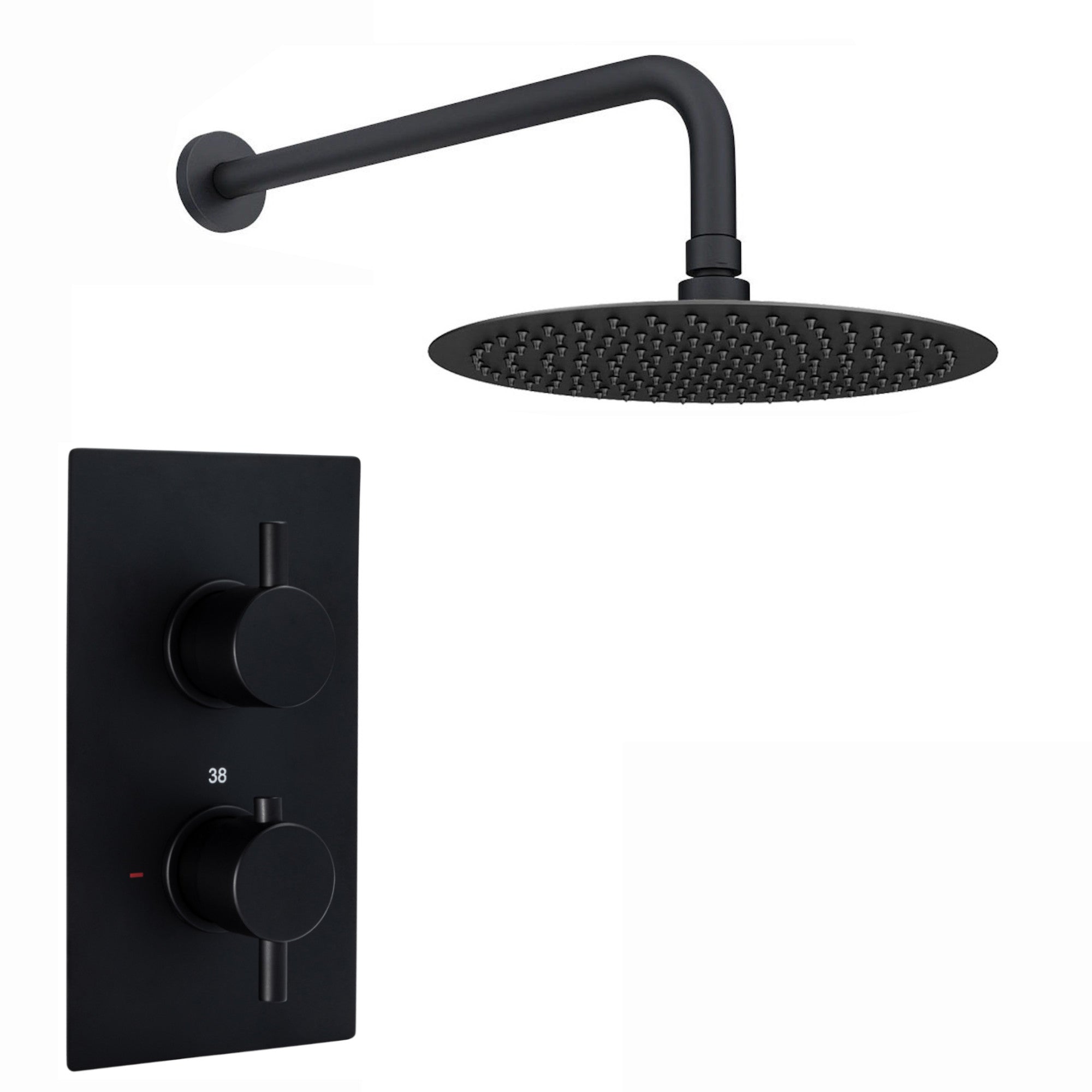 Naples Contemporary Round Concealed Thermostatic Shower Set Wall Fixed 8" Shower Head - Matt Black (1 Outlet)